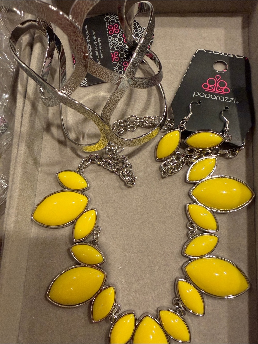 Paparazzi Bright Yellow Marquise Necklace with Matching Earrings